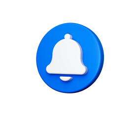 3D Blue and White bell button icon for notifications and updates. 3d illustration