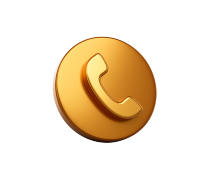 3D Golden button with a phone icon, symbolizing calls and customer service, 3d illustration