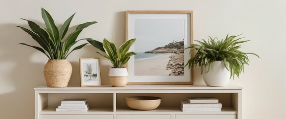 Stylish Home Decor with Plants and Beach Photo