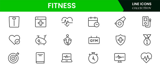 Fitness, gym, training line icons in, fitness line icons vector illustrator set