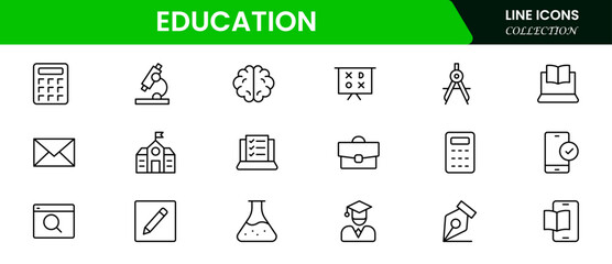 Education and Learning thin line icons set. Education, School, and Learning icons. Vector illustration