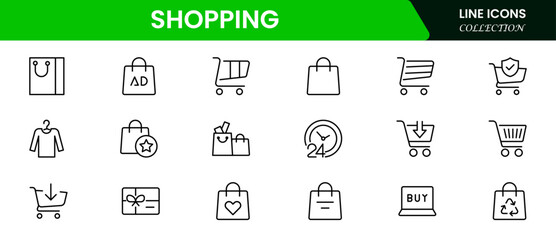 Shopping & E-commerce line icons set. Shopping. Online shopping thin line icons. E-commerce symbols collection.
