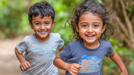 Kids enjoy a sunny day running and playing in the park