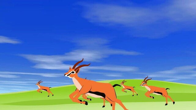 Antilopes running in the steppe landscape cartoon animation wildlife scene