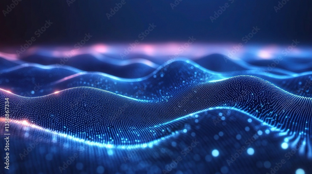 Poster abstract cyber technology background with connecting lines and waves