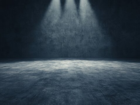 Dramatic Empty Stage with Spotlight Lighting in Dark Space