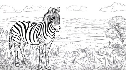 Zebra in African savanna landscape sketch