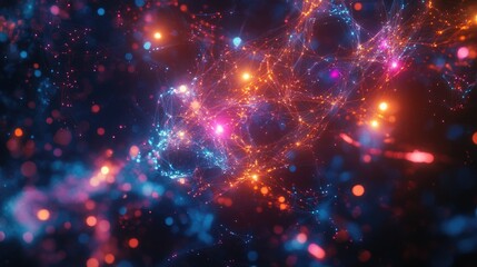 Obraz premium Colorful Abstract Digital Background with Glowing Particles and Interconnected Lines in a Cosmic Style