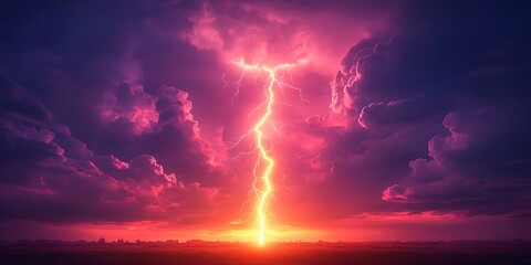 Obraz premium A dramatic image showing bright lightning illuminating dark storm clouds