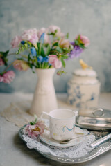 Romantic Easter Vintage Tea Time with Floral Elegance