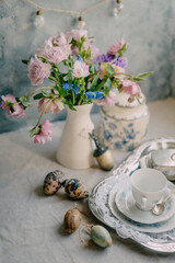 Romantic Easter Vintage Tea Time with Floral Elegance