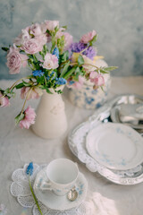 Romantic Easter Vintage Tea Time with Floral Elegance