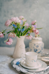 Romantic Easter Vintage Tea Time with Floral Elegance