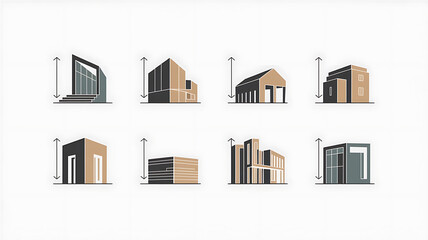 Modern architectural building icons various styles
