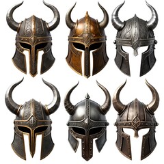 Collection of Six Ornate Viking Helmets with Horns