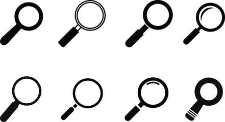 A Collection of Magnifying Glass Flat Style Icon Vector Illustration.
