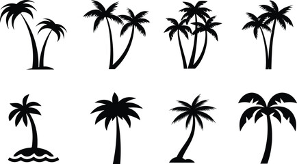 A Collection of Palm Tree Icon Set Vector Illustration.