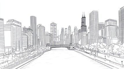 Architectural sketch of Chicago skyline
