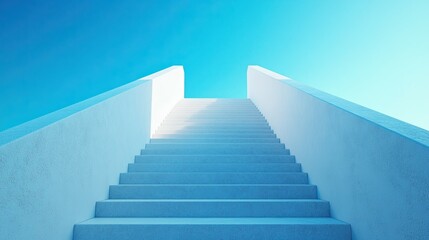 Ascending to New Heights: Stairway Leading Upwards, Bathed in Soft Blue Sky Light, Symbolizing Growth