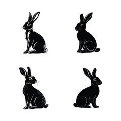 Fototapeta premium Rabbit black silhouette set of simple minimal vector