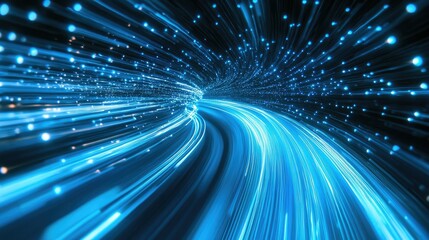 Abstract blue light trails creating a dynamic, futuristic scene