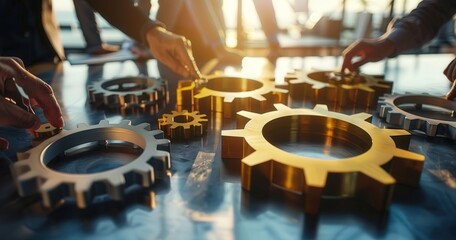 Hands adjusting gears during a brainstorming session