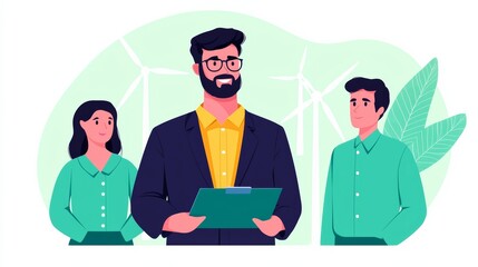 Fototapeta premium Business meeting on renewable energy initiatives conference room digital illustration professional environment close-up viewpoint collaboration concept