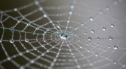 Obraz premium Close up of Dew Covered Spiderweb with Water Droplets Nature Macro Photography