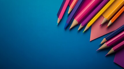 Fototapeta premium Vibrant Colored Pencils on Blue Background