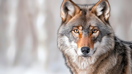 Obraz premium Realistic high-quality isolated image of a majestic wolf captured on a crisp white background showcasing its beauty