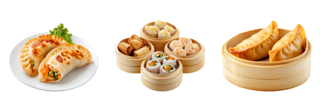 Assorted Asian Dumplings and Breads on Transparent Background