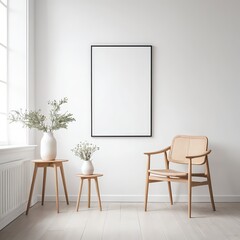 Minimalist Living Room Interior with Blank Frame Mockup