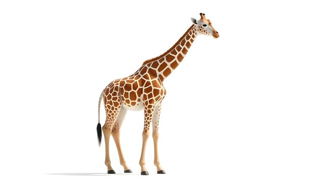 Studio Giraffe, Tall Mammal with Iconic Neck and Patch Pattern on White Background for Wildlife Posters