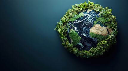 Fototapeta premium A stylized globe surrounded by lush green foliage, symbolizing nature and environmental sustainability.