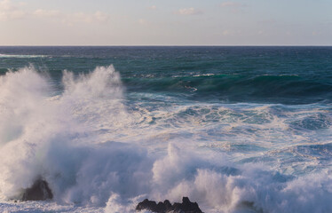 Big storm waves in Porto Moniz, on the Madeira Atlantic coastline