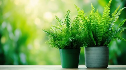 Two beautiful ferns thrive in elegant pots, creating a refreshing atmosphere that brings nature indoors in a peaceful and calming environment.