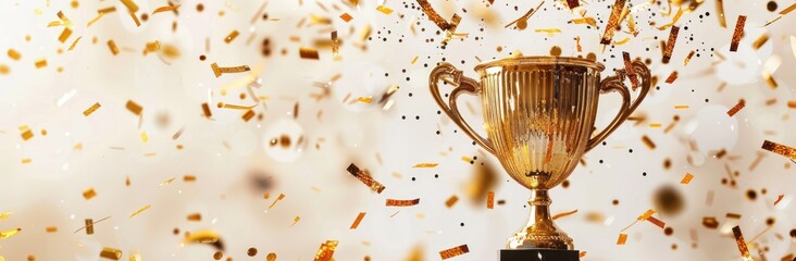 golden trophy with falling confetti