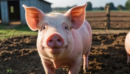 Happy Piglet on Farm
