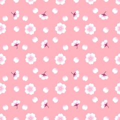 桜の花の背景素材　シームレスパターン　ピンク　白　春