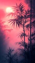 Obraz premium Silhouetted Bamboo Against a Pink Misty Sunset