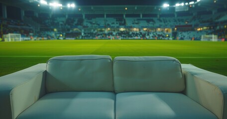Obraz premium Cozy couch overlooking a vibrant soccer field