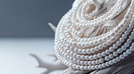 Obraz premium Minimalist Beaded Strand on Soft White Base with Uncluttered Look and Text