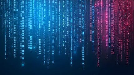 Obraz premium Abstract Digital Background with Glowing Blue and Pink Binary Code Patterns in a Night Setting