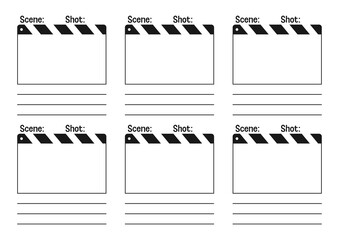 Creative film storyboard template. Perfect for Filmmakers, Designers & Animators. Movie storyboard layout, ideal for scene planning. A4 size template for filmmakers and designers