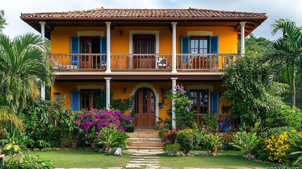 Charming Two-Story House for Sale in Coastal Neighborhood with Landscaped Gardens and Palm Trees --