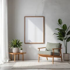 Modern Minimalist Living Room Interior with Empty Frame Mockup