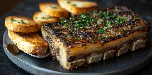 Roasted Bone Marrow with Toasted Garlic Bread Appetizer