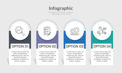 Fototapeta premium 4 process infographic element design template. Planning, Marketing, Strategy, Report and Presentation. Vector illustration.