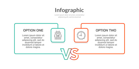 Comparative diagram of a rectangle is divided into 2 parts. Infographic versus design template. Presentation, Report, Data and Strategy. Vector illustration.