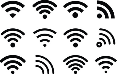 A Collection of WIFI Signal Icon Set Vector Illustration on White Background.